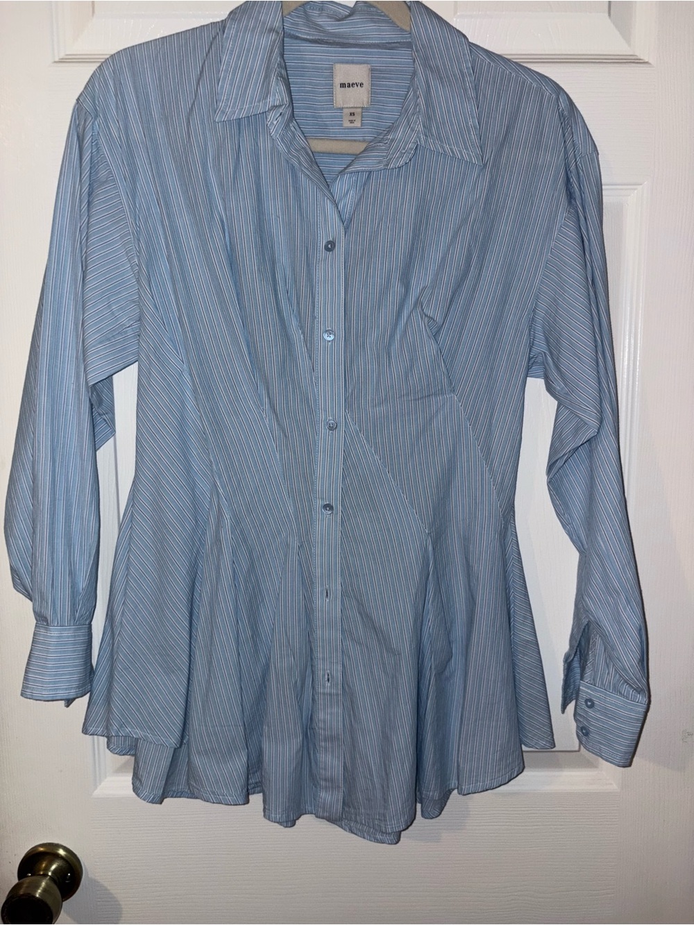 Maeve Pale Blue Pinstripe Button-Front Blouse